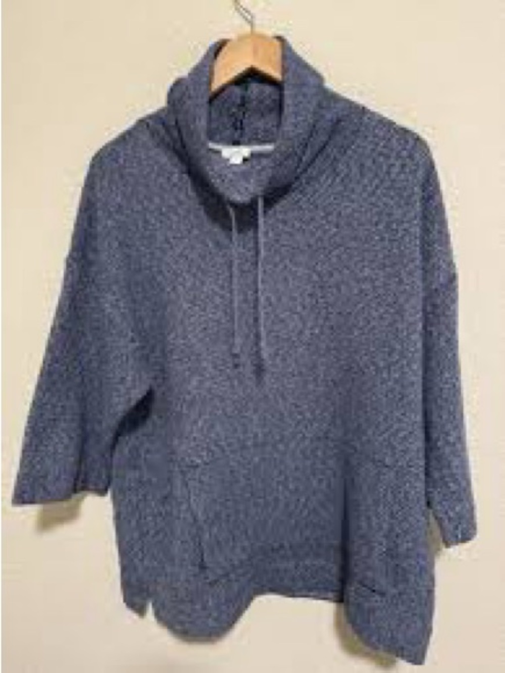 Cozy Cowl-Neck Pullover Sweater in Heathered Navy